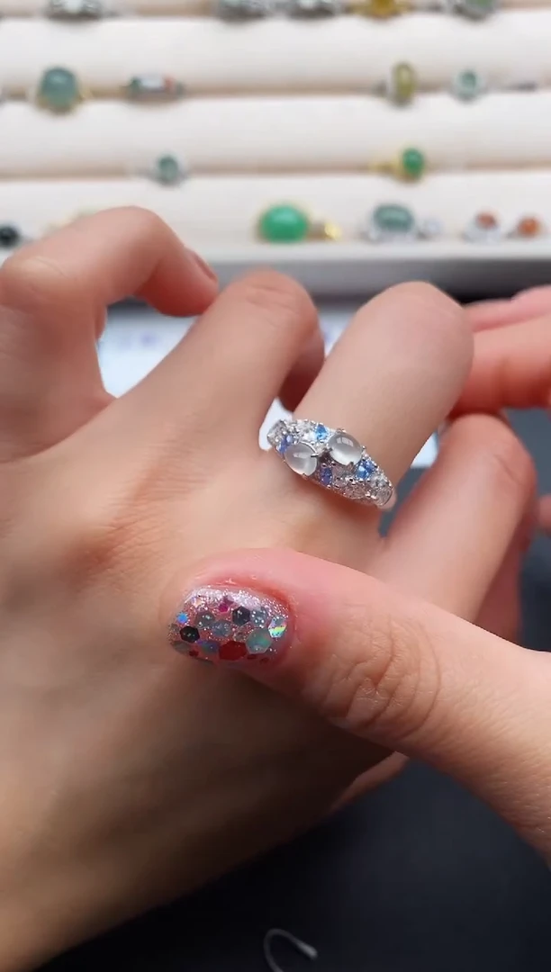 银S925镶嵌戒指翡翠22222222+9