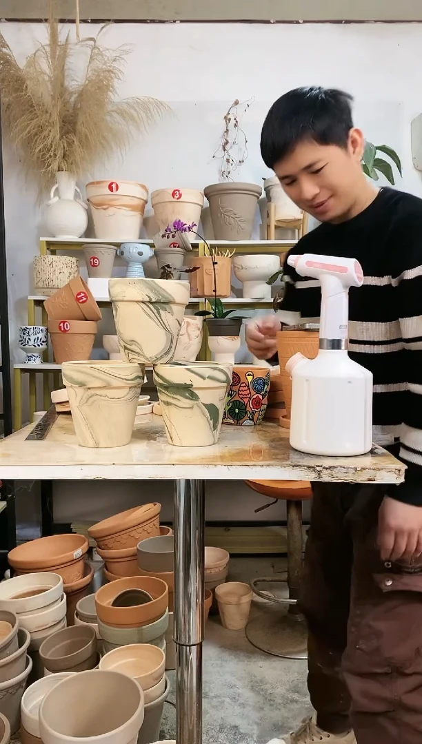 【闪购商品】红陶13*13绿白陶 3盆无托