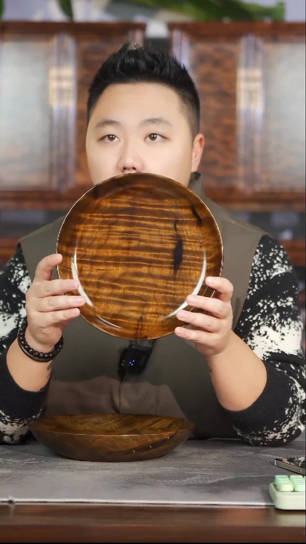 金丝楠164满花纹手工大漆坚果盘24cm