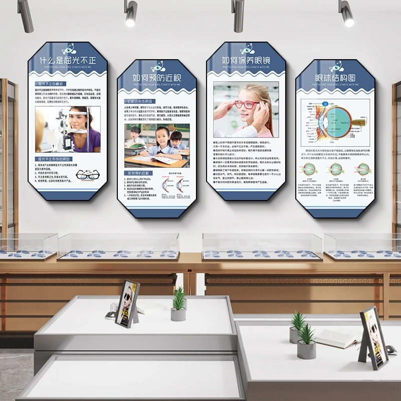 验光流程图眼球结构壁画眼镜店配镜宣传广告海报画挂画眼科装饰画