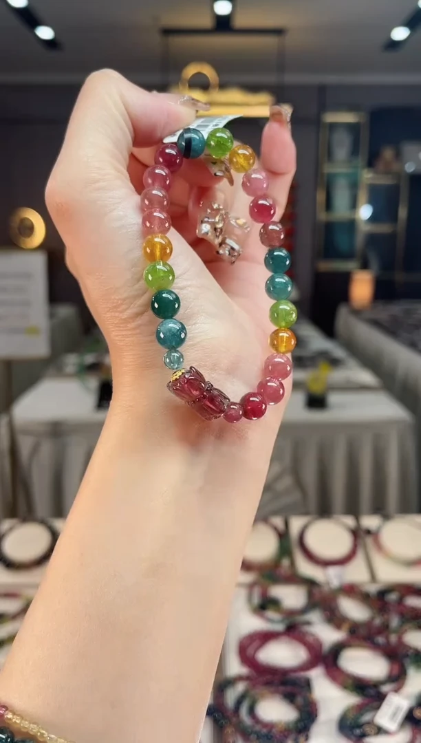 未镶嵌老矿碧玺色标彩虹单圈手串7mm+碧玺dan多样性发货一条