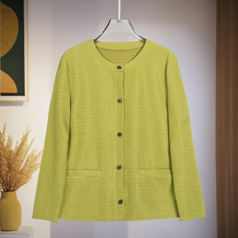 外套口袋纽扣衬衫圆领时尚长袖绿色中老年女装厚款