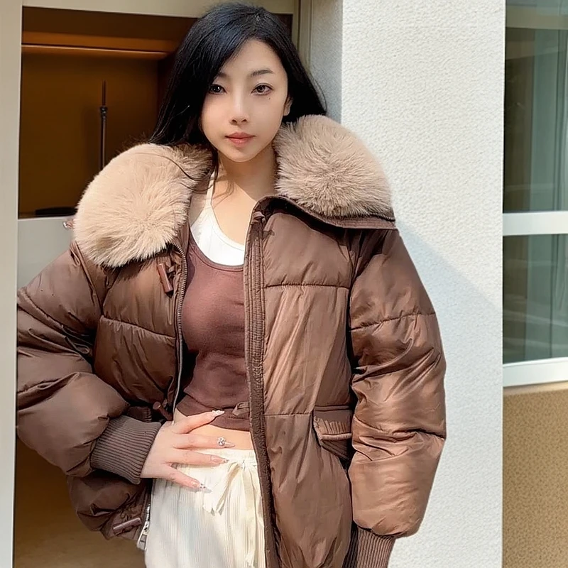 大翻领女装短款外套宽松冬季加厚面包服韩版保暖棉衣新品百搭