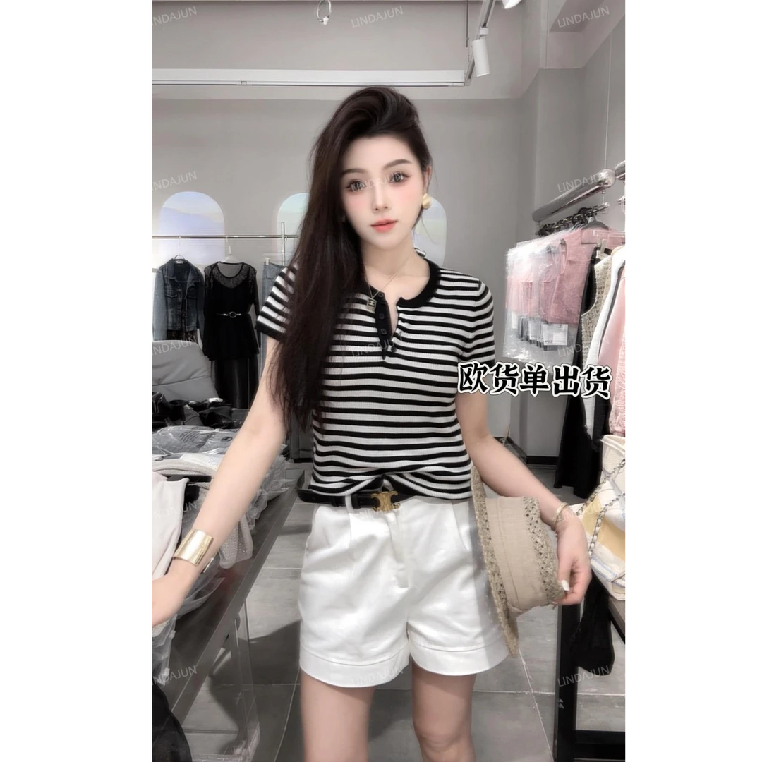 大君君 新款夏季深圳南油欧货显瘦百搭条纹针织衫 SY056