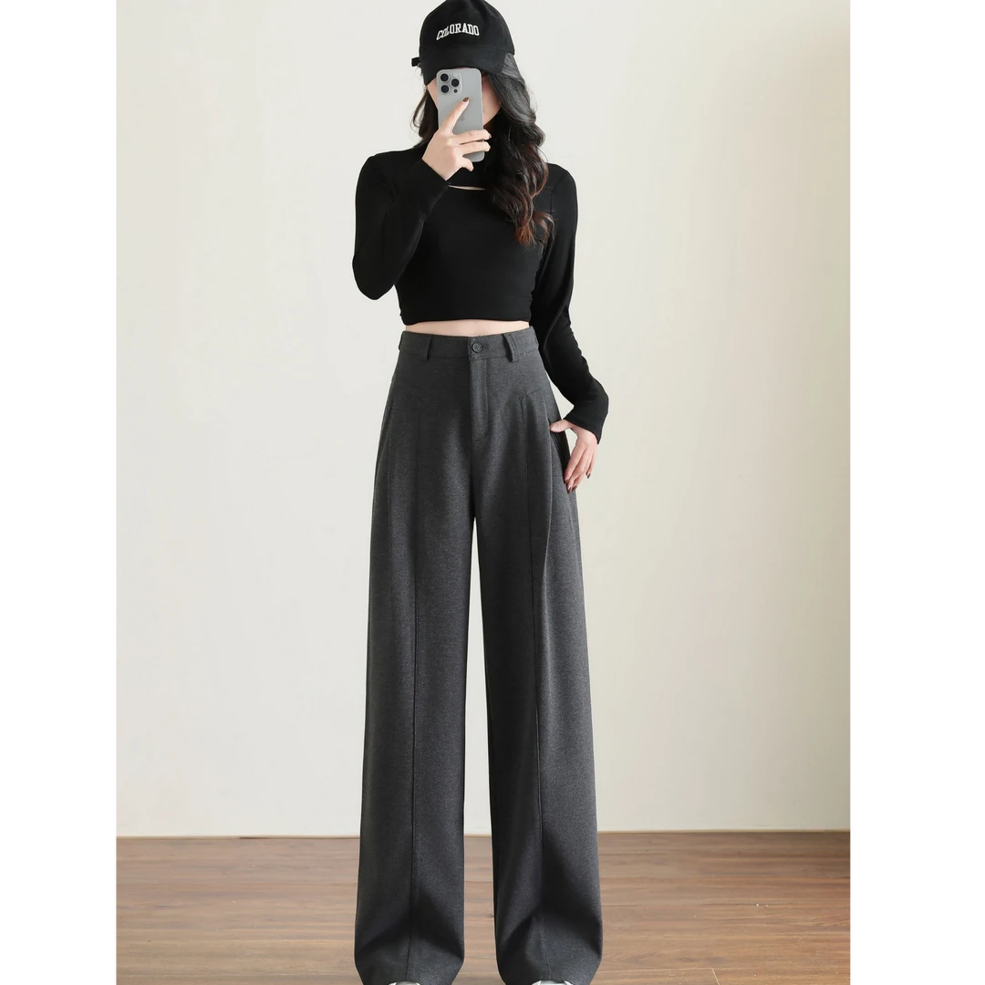 【绵羊毛蚕丝】加厚冬款高腰显瘦直筒阔腿裤休闲百搭垂感加绒厚长裤