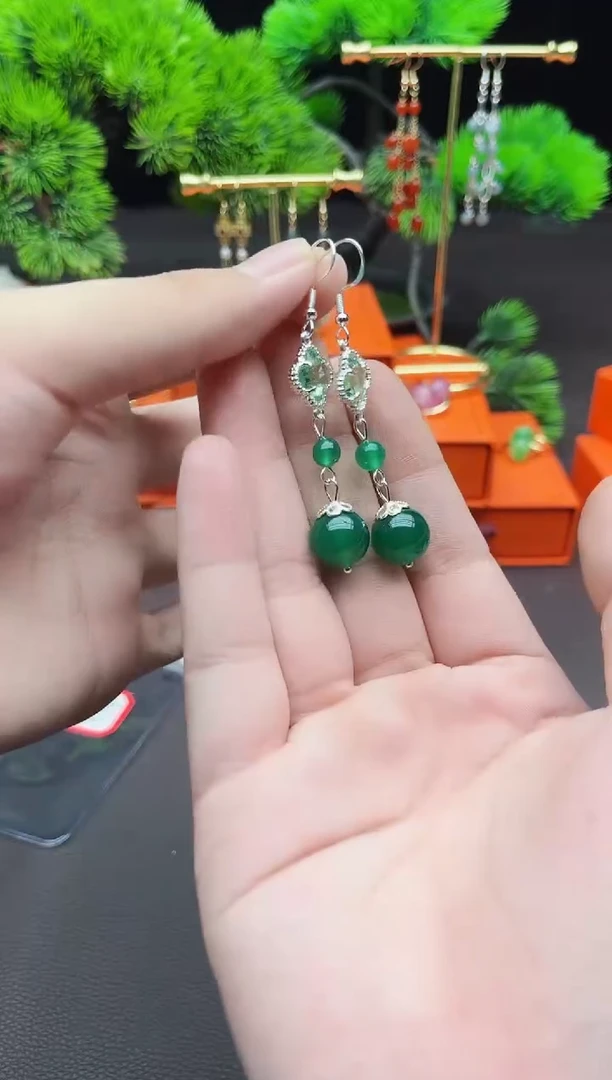 玛瑙/玉髓耳饰银S925镶嵌705