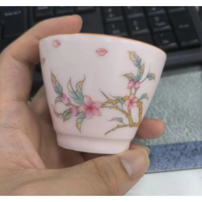 当代 粉汝梅花斗笠杯-0079