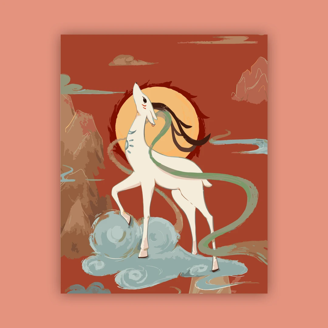 40X50带内框手绘DIY数字油画填色仙鹿装饰画摆件画实木挂画艺术画