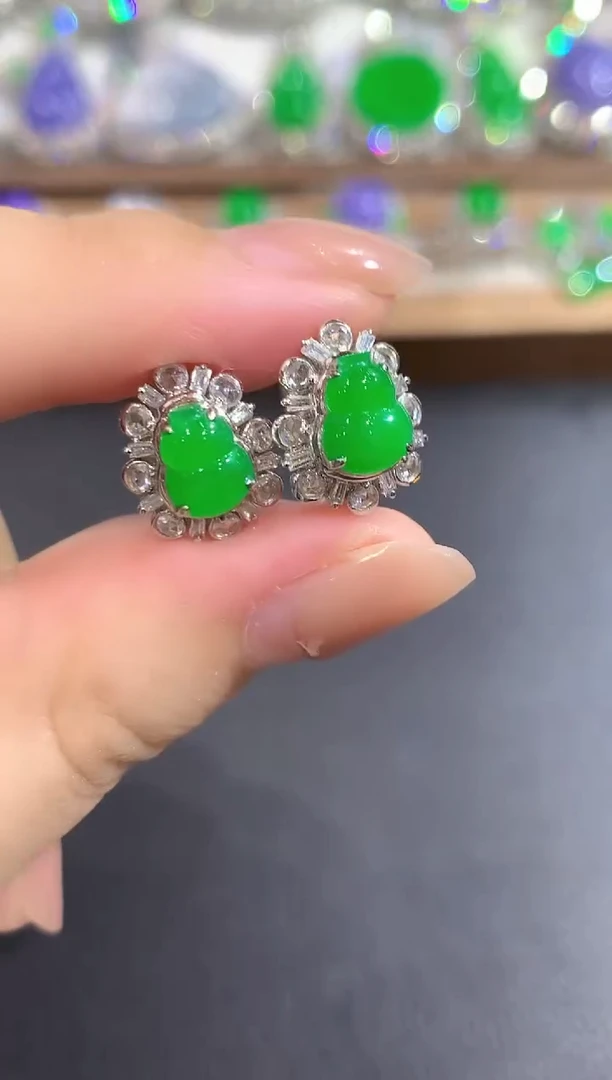 颈饰18K金镶嵌翡翠141-耳饰