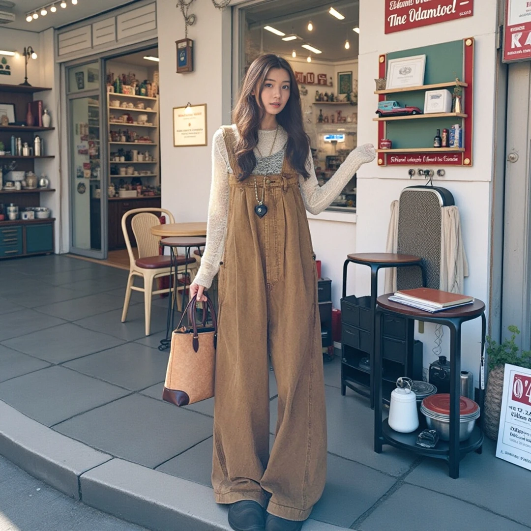 棕色复古背带裤牛仔裤休闲宽松秋装女款爆款2025新款网红阔腿裤女