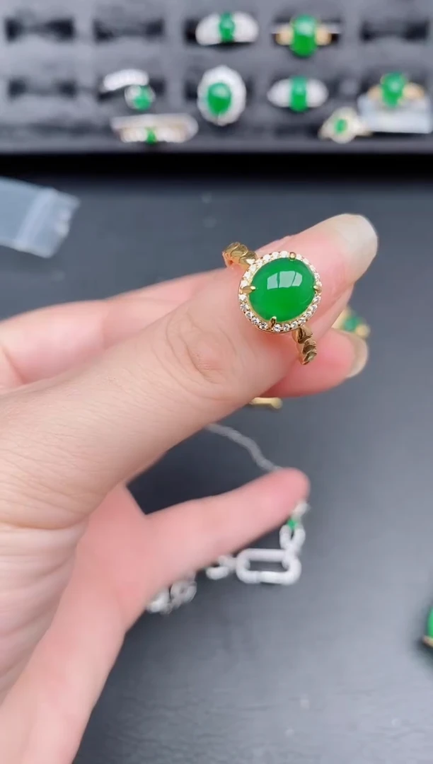 银S925镶嵌戒指翡翠天然a货翡翠207