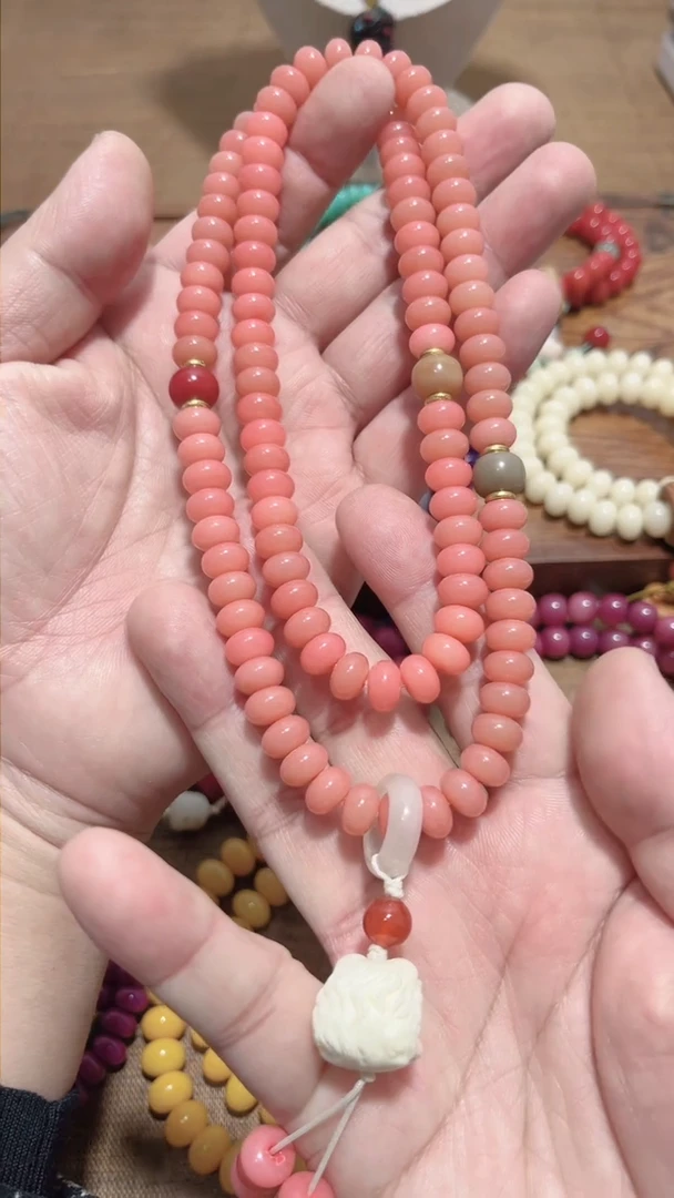 【闪购商品】白玉菩提手串粉色算盘珠长串