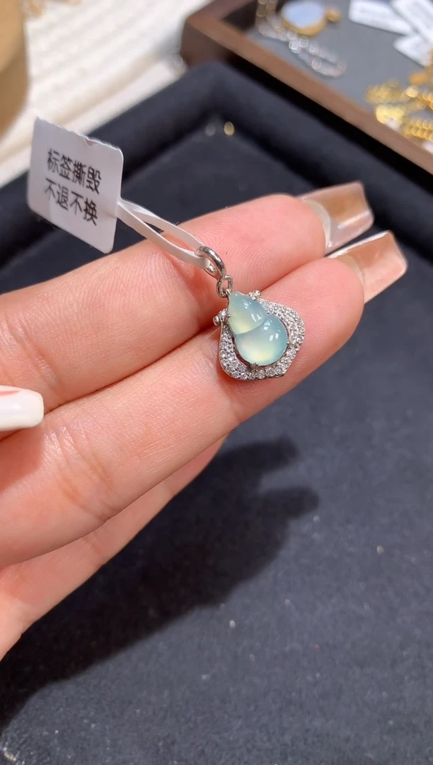 吊坠(不含链)银S925镶嵌翡翠【挽石珠宝】葫芦