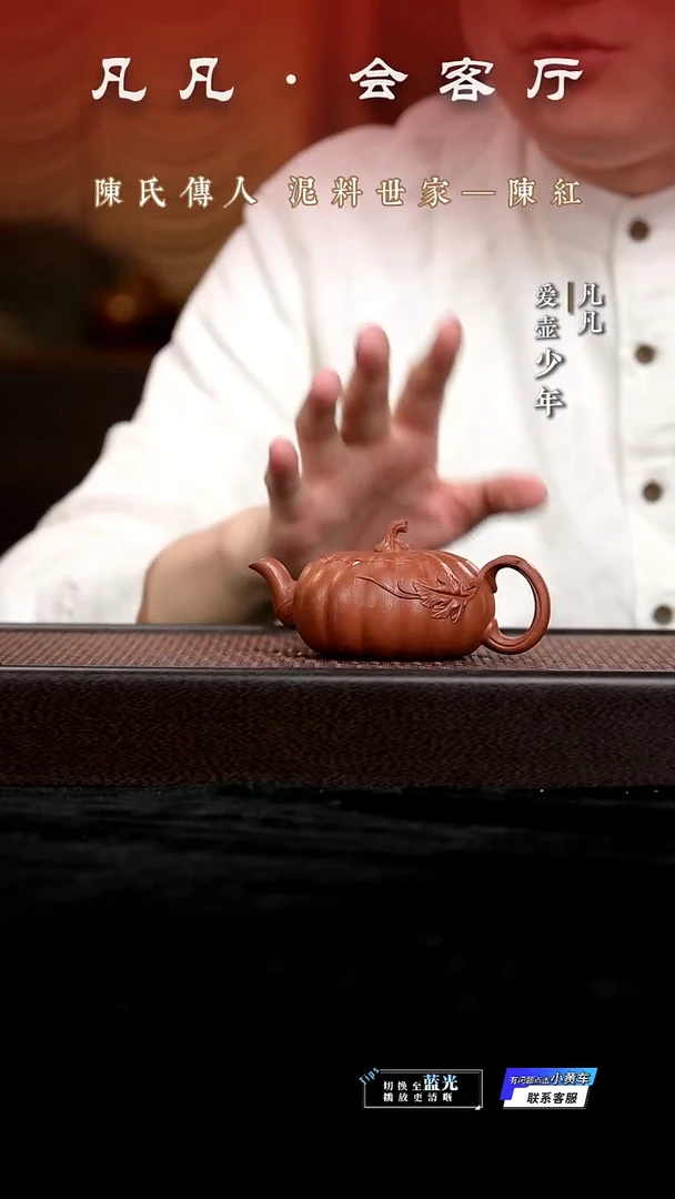 茶壶紫砂凡凡会客厅 紫砂壶19 扁南瓜朱泥160cc