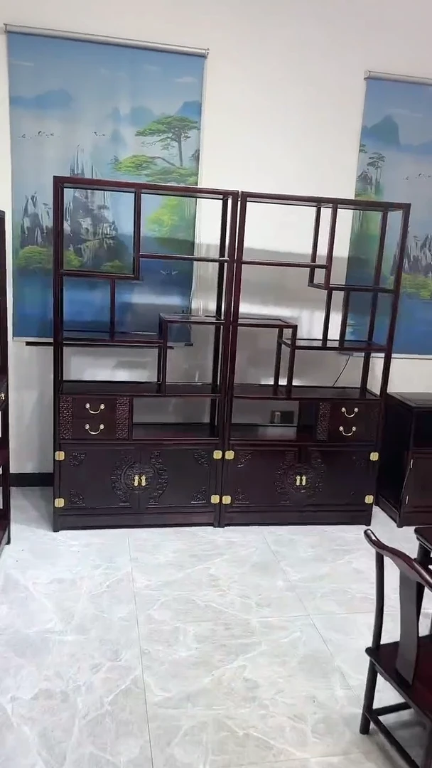 黑酸枝木类成套家具博古架一对