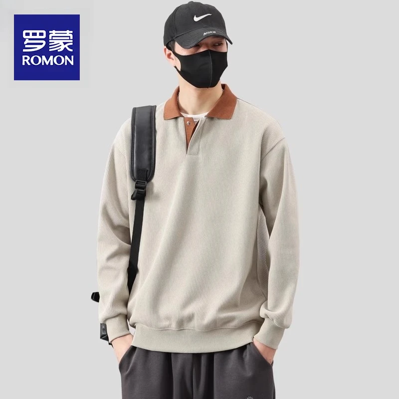 罗蒙男士卫衣秋冬季2025新款重磅翻领长袖Polo加绒休闲男装上衣款