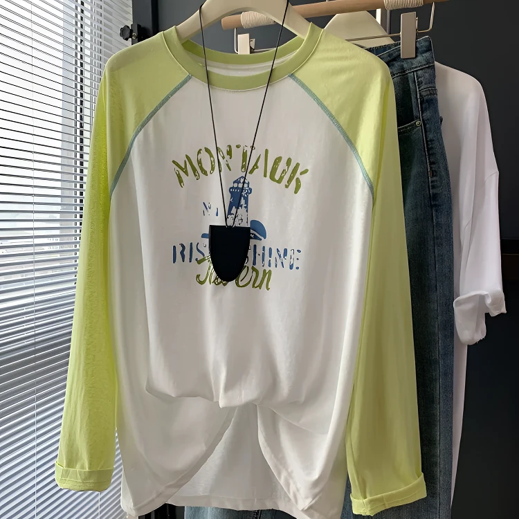 夏季莱赛尔天丝雪花棉防晒衣百搭长袖空调罩衣INS风圆领T恤8865