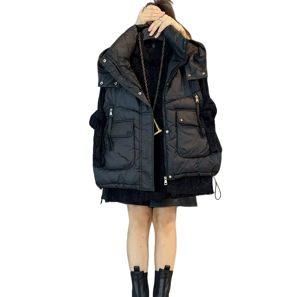 大维罗依FY新款大码大兜拉链连帽加厚马甲