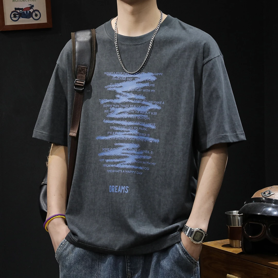 美式复古重磅短袖t恤男士潮流衣服夏季2025新款大码潮牌男装体恤