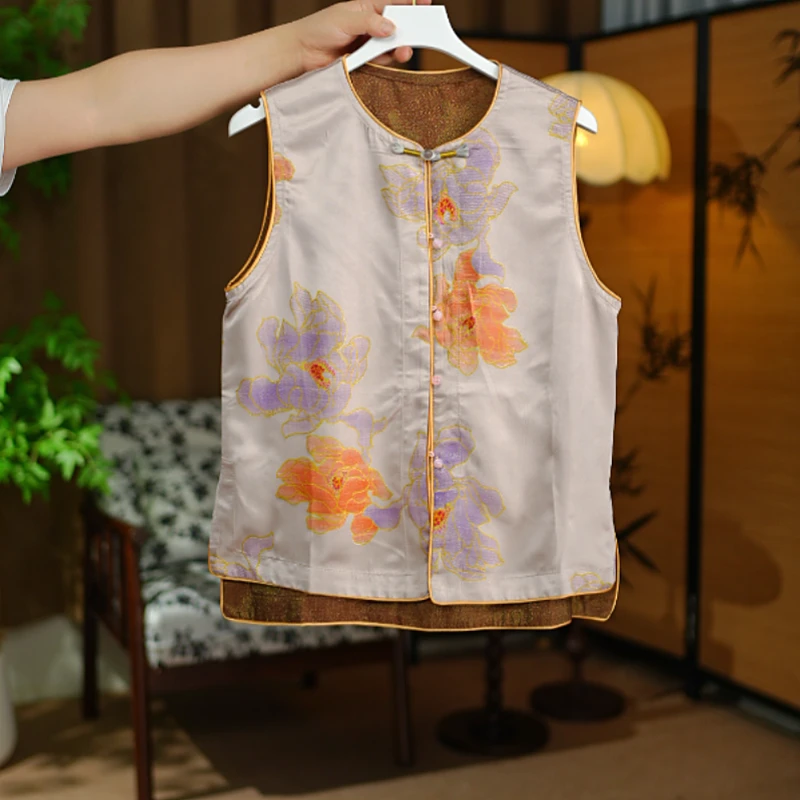 【宋锦马甲】新中式马甲夏季重磅桑蚕丝无袖马夹姆米双面穿复古