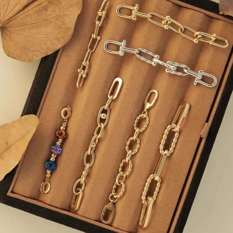 仿珍珠项链加长延长链万扣能头配件链条连接扣黄金色高端配件高级