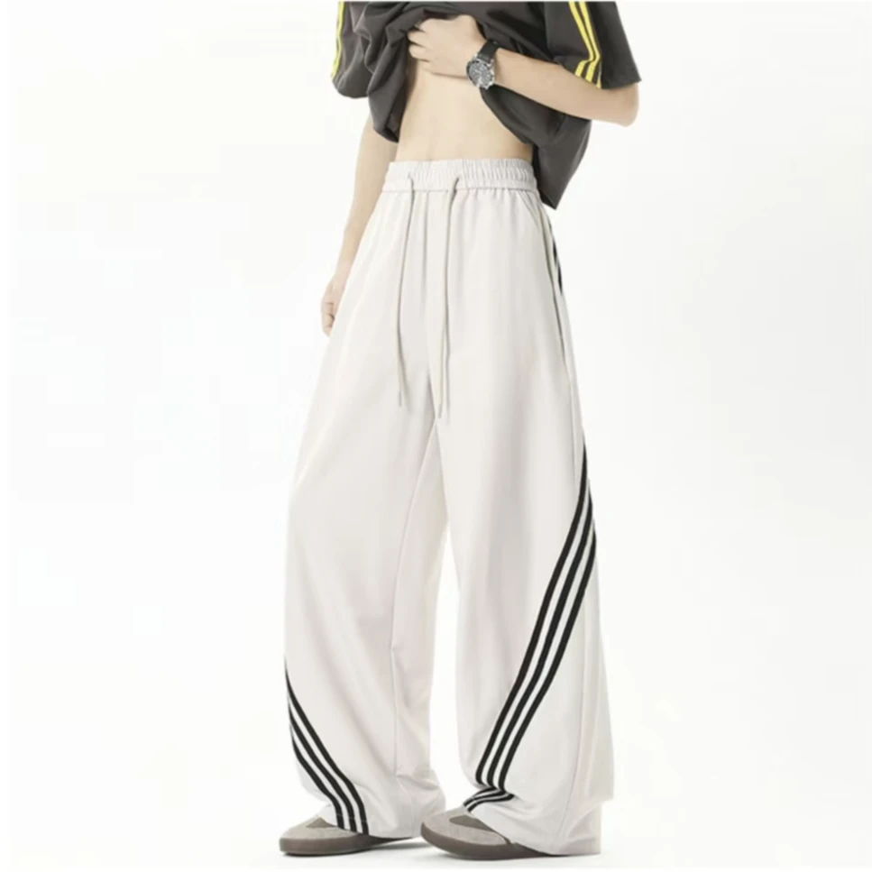 阿叔夏季美式冰丝织带撞色拼接百搭直筒冰感速干休闲裤AG-8099