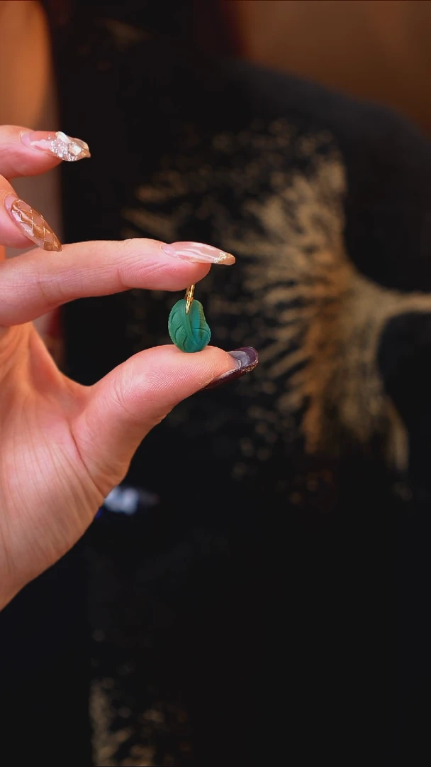 18K金镶嵌绿松石1绿松石羽毛水波纹