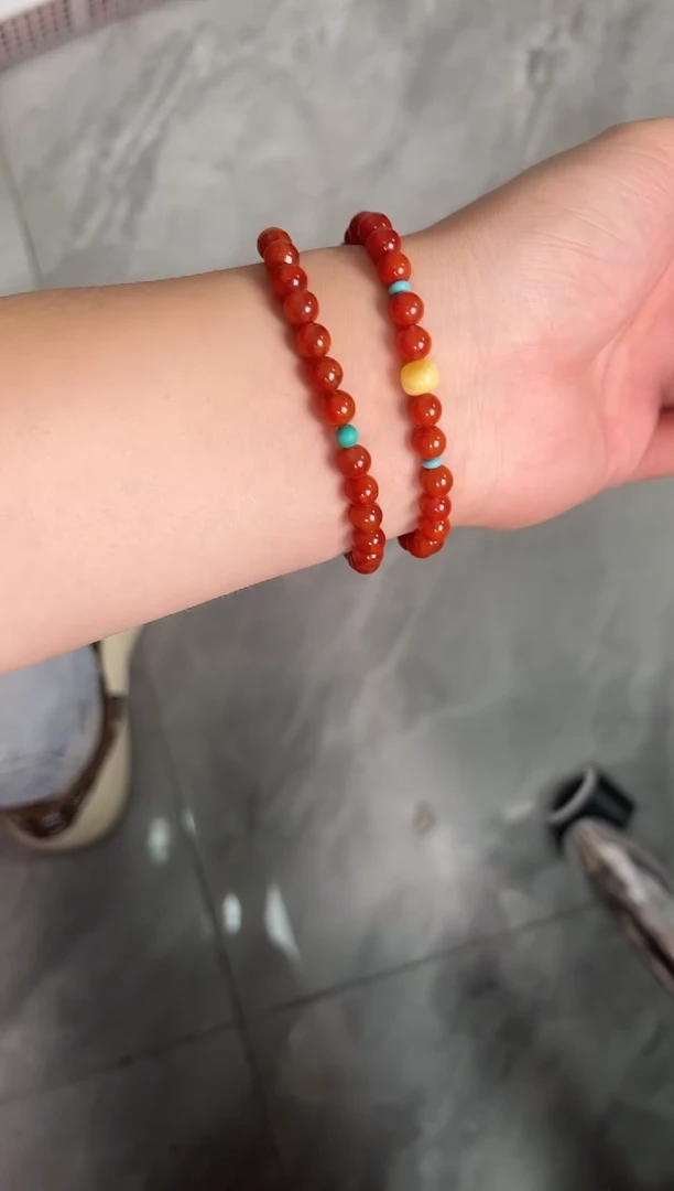 手串未镶嵌南红玛瑙火焰红双圈手串QF-B79（多样性发一）