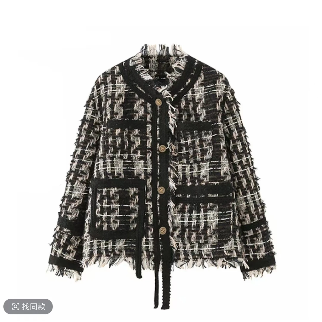 秋新流苏边小香风短外套女加厚宽松圆领上衣195