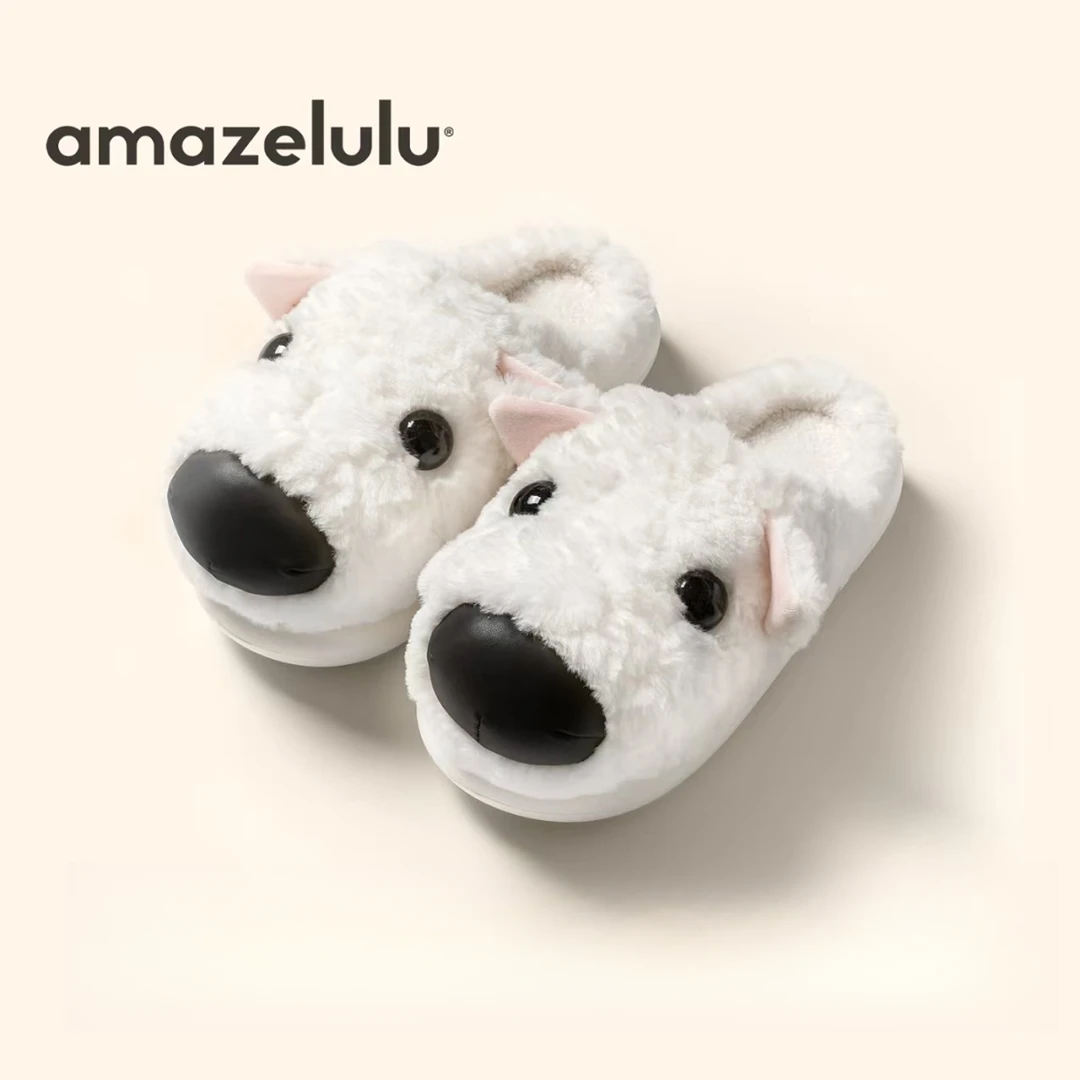 可爱西高地毛毛拖鞋女冬季保暖防滑室内外可穿毛绒棉拖