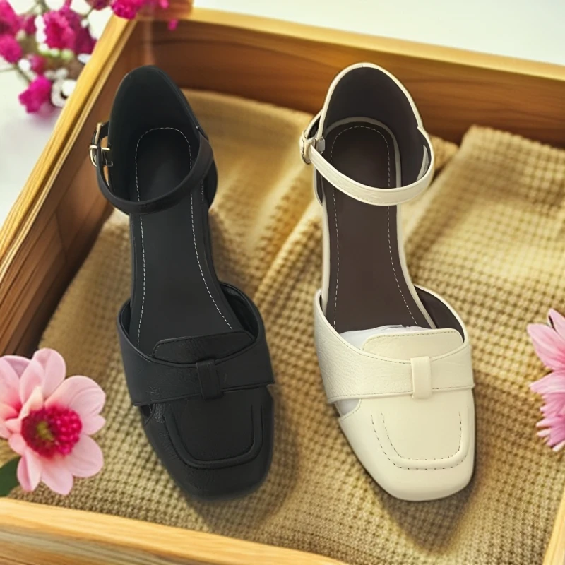 3cm/羊皮/法式简约时尚夏季新款包头凉鞋女粗跟百搭女鞋7899