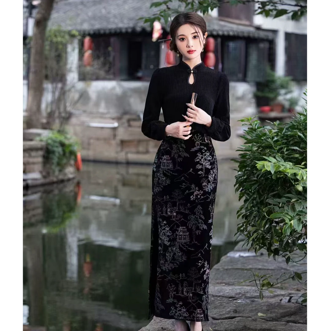 江南春【江山如画】新中式文艺港风复古高端刺绣日常旗袍奢华气质