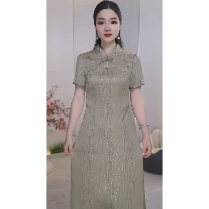 3062新款气质连衣裙妈妈装显瘦时尚遮肉国风夏季