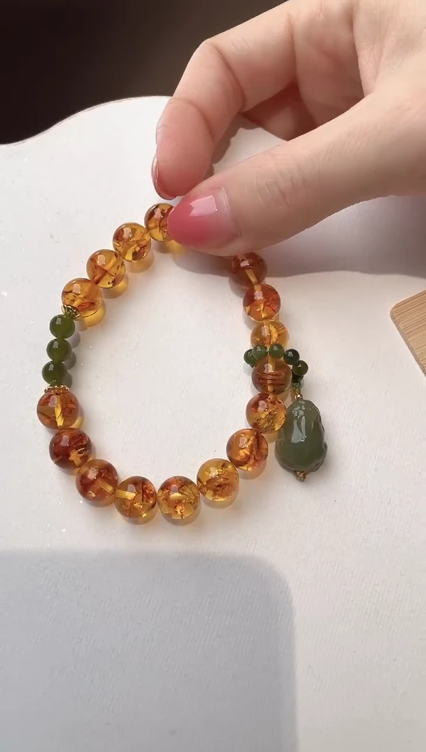 裸石琥珀未镶嵌10+ 花珀圆珠手串设计款