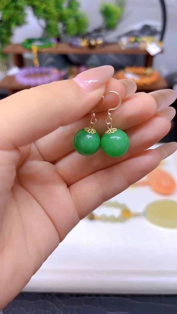 翡翠14K金镶嵌耳饰E665