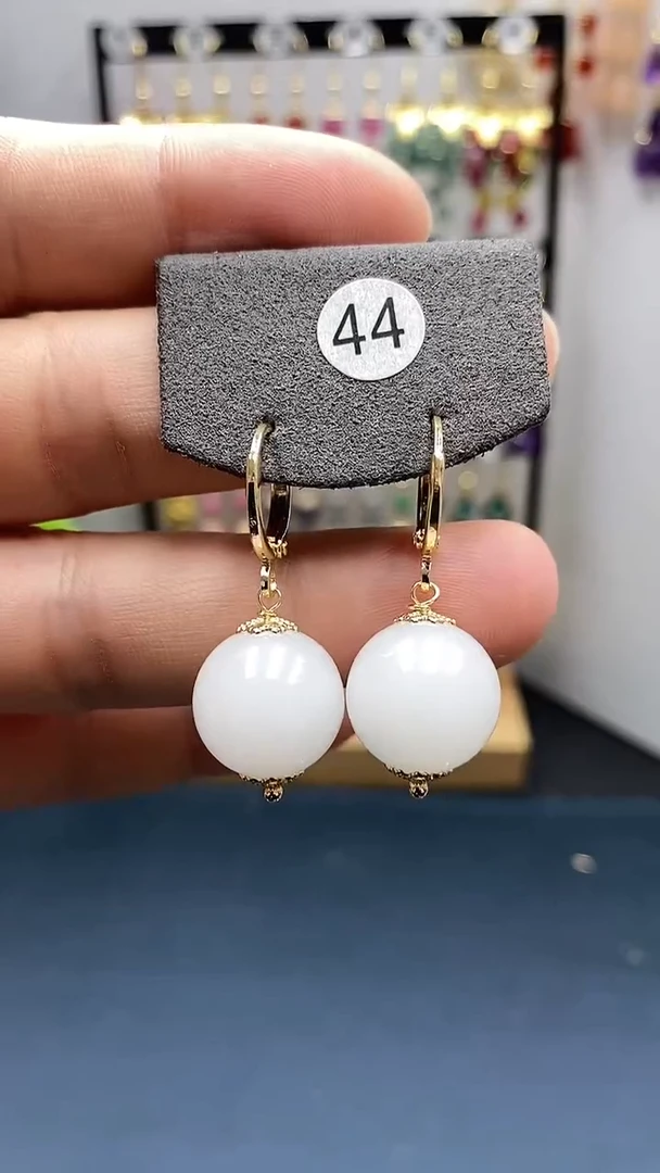 【闪购商品】和田玉耳饰银S925镀金镶嵌尺寸14mm耳扣08