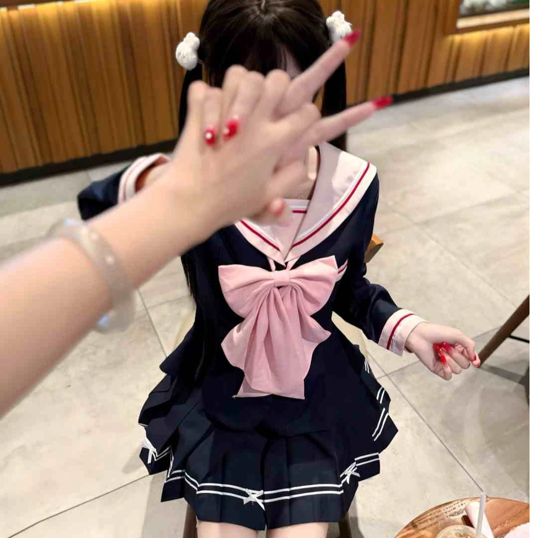 【新品长袖】妙也可原创水手服格裙百褶裙jk收腰高中校服裙开学季照
