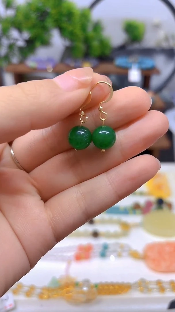 翡翠14K金镶嵌耳饰DIY款E11