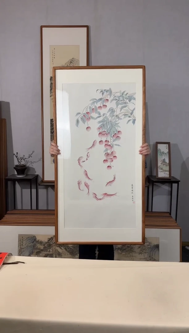 国画手绘*万事顺利*62*122cm带框发货