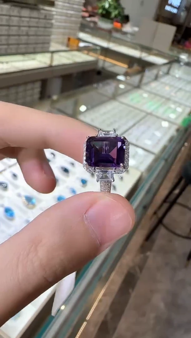 银S925镶嵌戒指紫晶10*8mm帝王紫