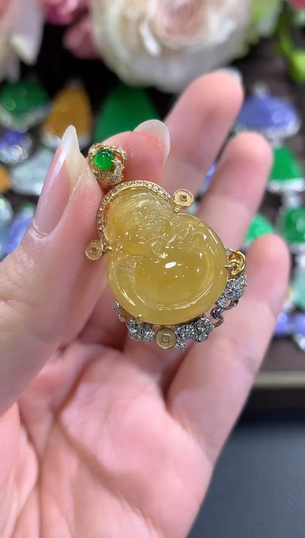 吊坠(不含链)18K金镶嵌翡翠c18