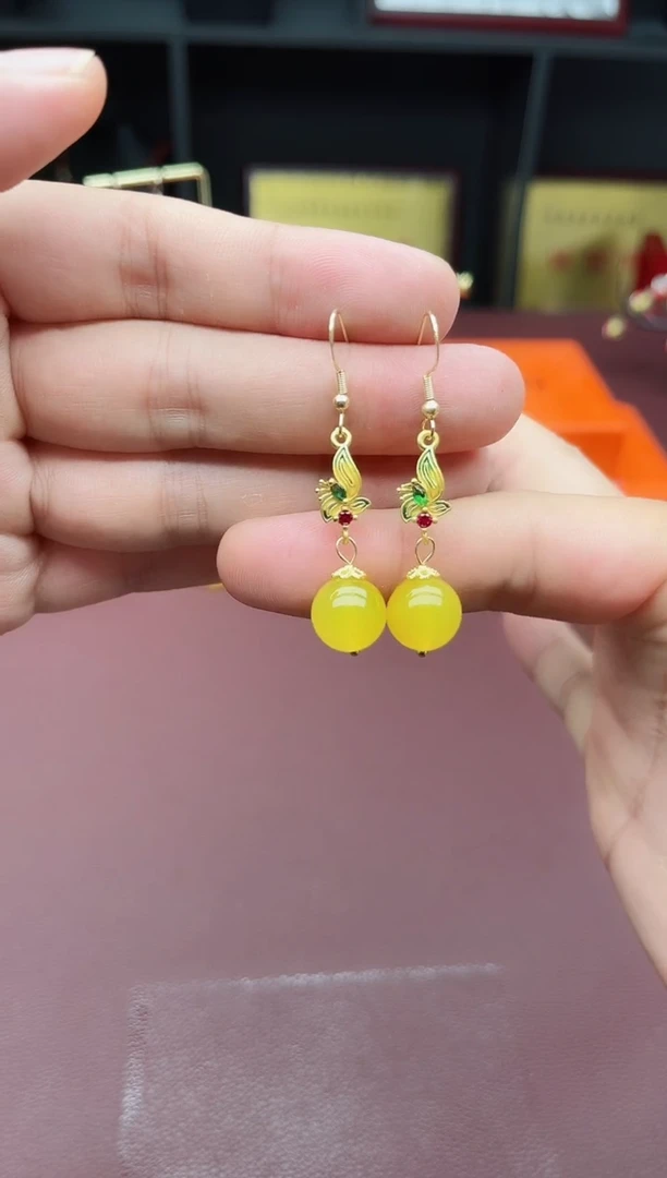 玛瑙/玉髓耳钉银S925镶嵌318000