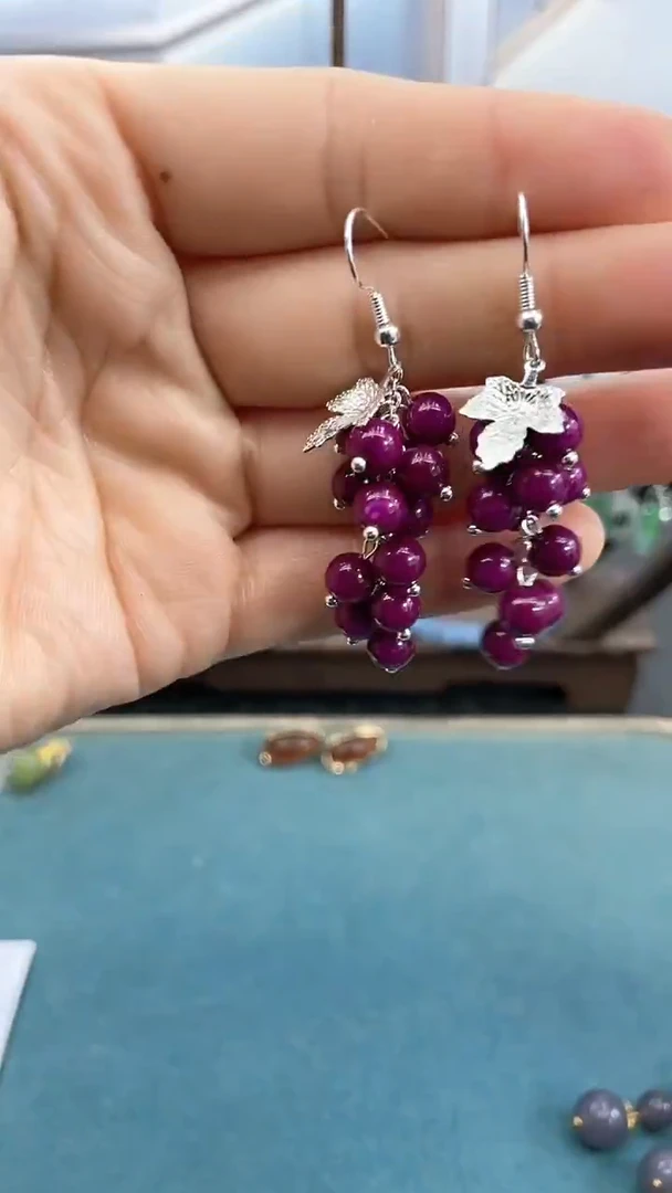 银S925镶嵌苏纪石（舒俱来）耳饰6mm紫色葡萄