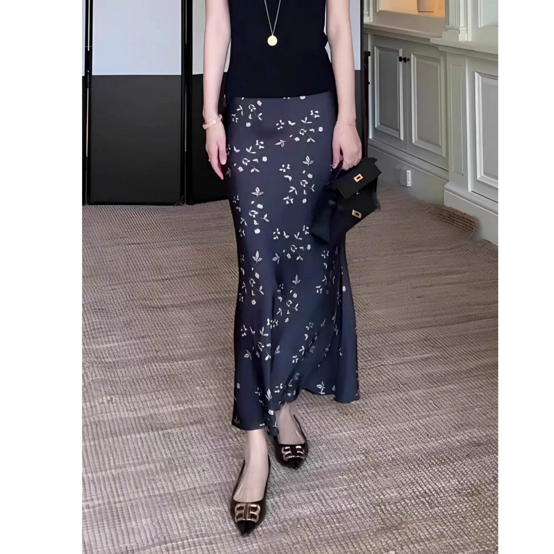 千金风包臀法式碎花性感风修身缎面鱼尾裙2025春秋新款气质半身裙