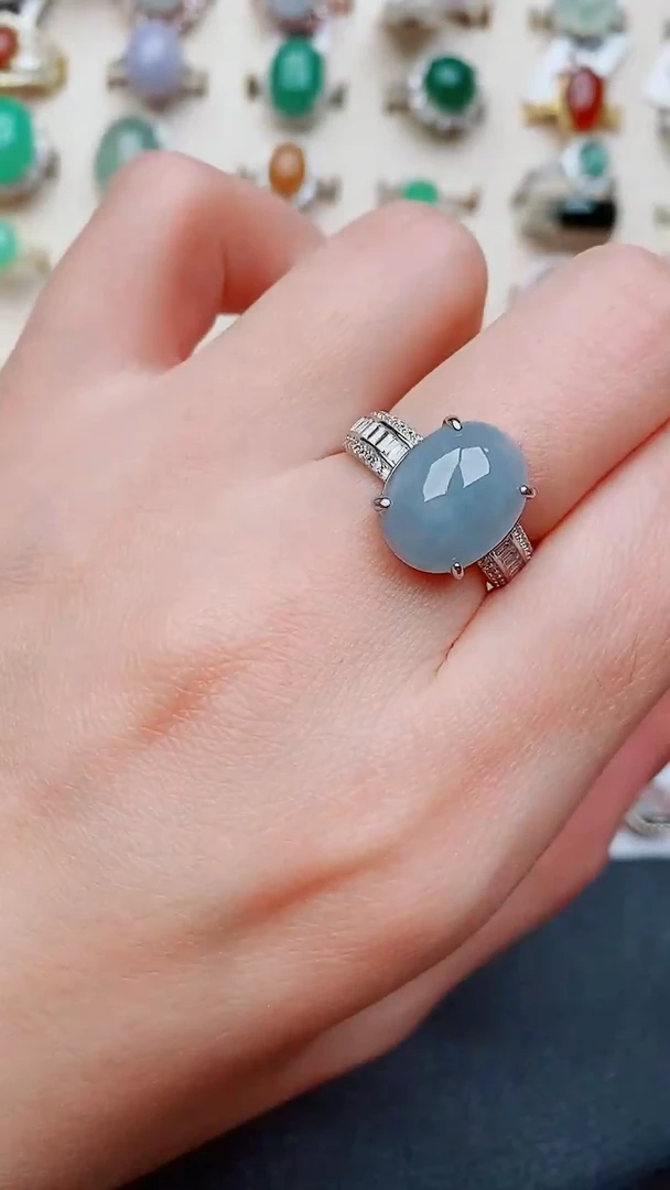 银S925镶嵌戒指翡翠...