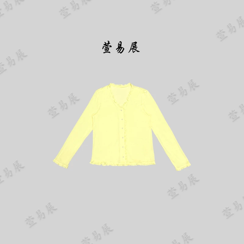 萱易展-"水溶木耳"轻薄舒适亚麻防晒针织时尚木耳领薄纱外搭-7739