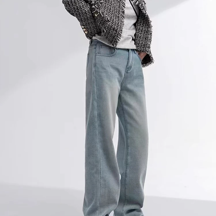 （加绒）新年战裤！冬天的梦中情裤啊~巨百搭冰川蓝牛直筒阔腿拖地裤