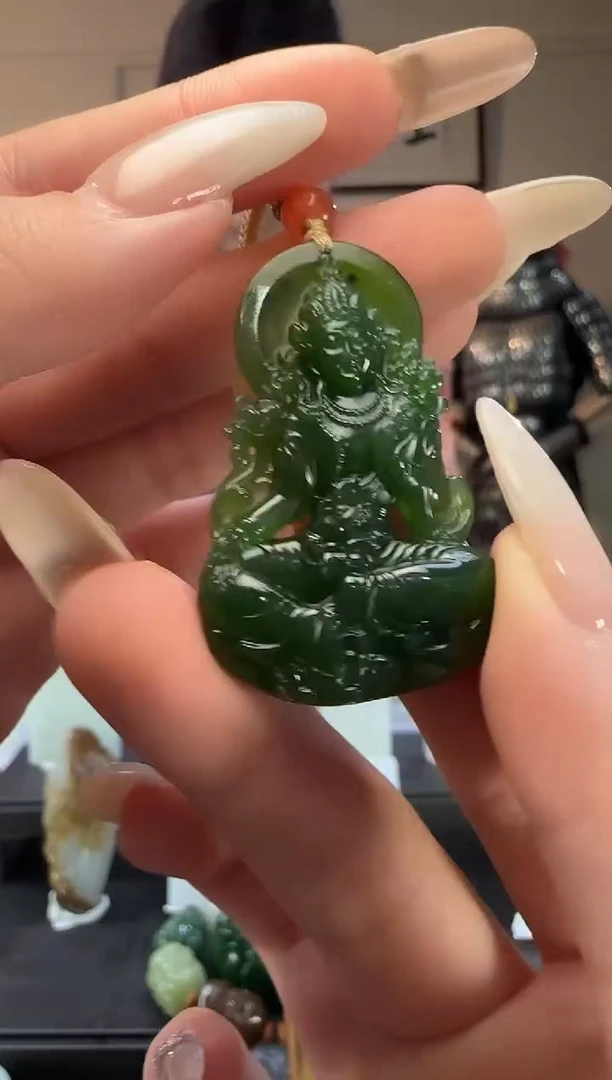 颈饰未镶嵌和田玉碧玉观音吊坠