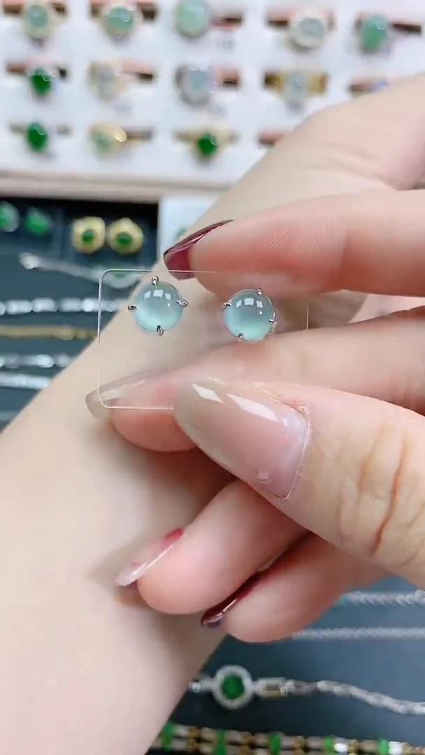 银S925镶嵌翡翠耳饰天然翡翠