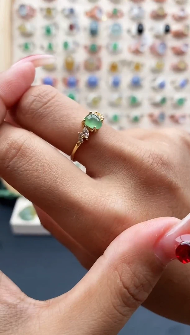 【闪购商品】翡翠戒指银S925镶嵌缅甸天然A货翡翠222 3+4